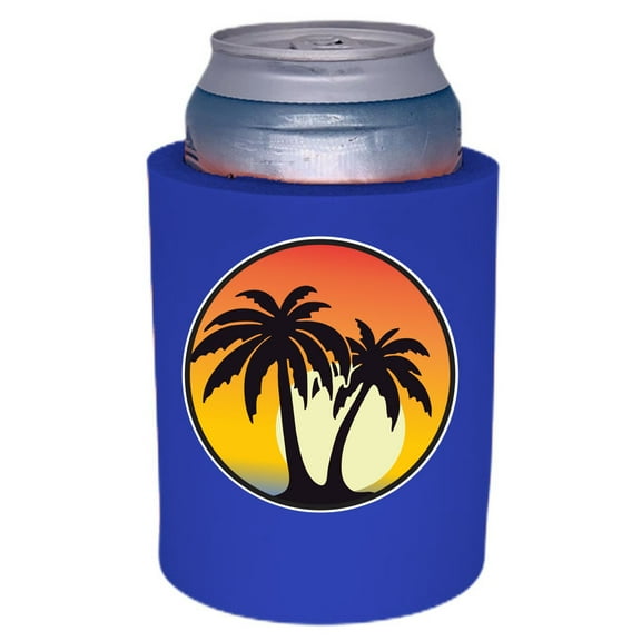 Palm Tree Sunset Thick Foam Old School Can Coolie (Royal Blue)