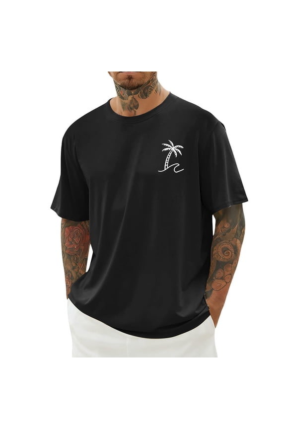 Palm Tree T Shirts For Men Crew Neck Short Sleeve Graphic Tee ,Black,3XL