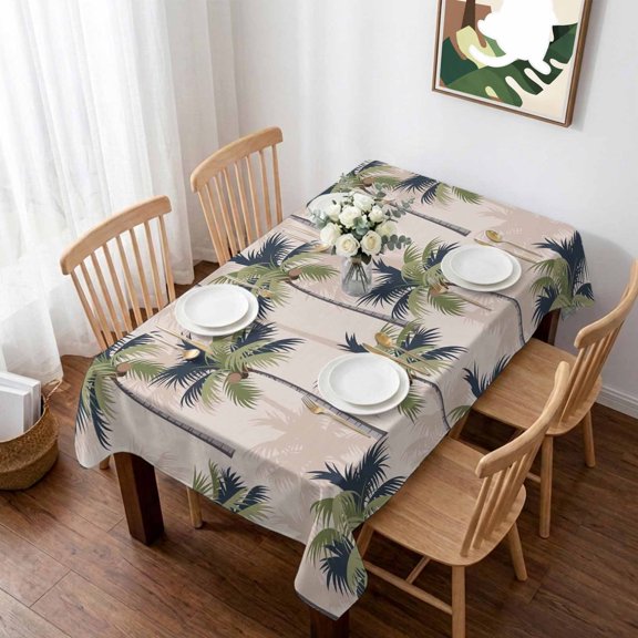 Palm Tree Table Cloth Waterproof Tablecloths, Tropical Coconut Botanical Summer Seaside Tablecloth Dining Table Cover for Kitchen Party Tabletop Outdoor, Rectangle Tablecloth 60x84 Inch