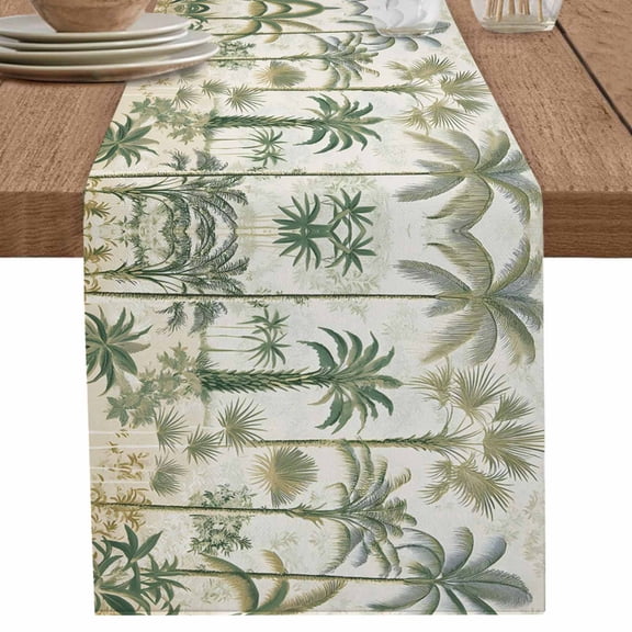 Palm Tree Table Runner 120 Inches Long for Dining Table Decor,Sage Green Tropical Nature Plant Watercolor Burlap Linen Farmhouse Table Runner Coffee Table Runners Dresser for Kitchen Party Holiday