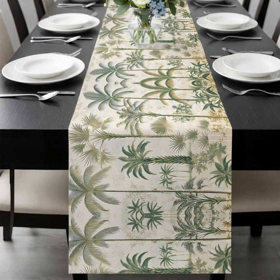 Palm Tree Table Runner 36 Inches Long, Sage Green Tropical Nature Plant Watercolor Kitchen Coffee Dining Table Decoration for Home Party Birthday Wedding Home Decor 13x36 Inches
