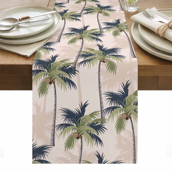 Palm Tree Table Runner - 48 Inch Long, Kitchen Dining Table Runner Dresser Scarves, Tropical Coconut Botanical Summer Seaside Farmhouse Decor for Coffee Tables Wedding Party Banquet