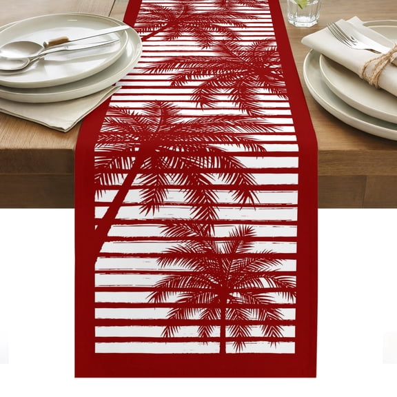 Palm Tree Table Runner Red Summer Tropical Plants Silhouettes Tablerunners 13 x 36 Inch, Table Decorations Tabletop Scarf for Summer Gathering Holiday Farmhouse Kitchen Dining Decor