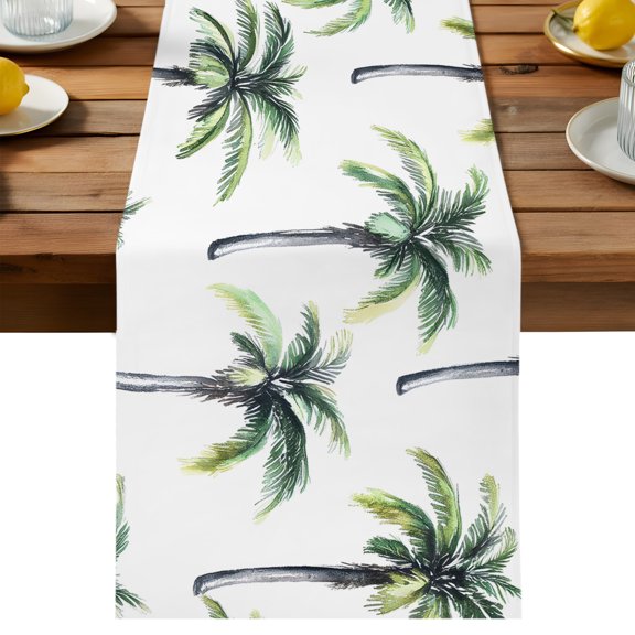 Palm Tree Table Runner, Summer Tropical Tree Cotton Linen Table Cloth, Tablerunner for Kitchen Dining Party Wedding Home Decor 13x36 Inch