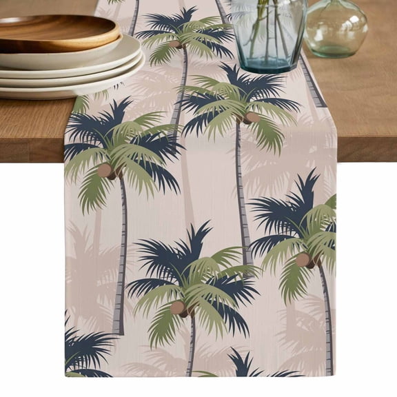 Palm Tree Table Runner, Tropical Coconut Botanical Summer Seaside Washable Cotton Linen Table Runners 36 Inches Long, Dresser Scarf Runner for Nightstand/End Tables/Round Tables 13''x36''
