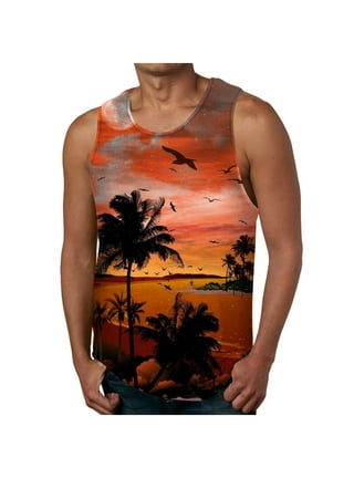 Waldeal Mens Palm Tree Sunset Sleeveless Beach Tank Tops Cool