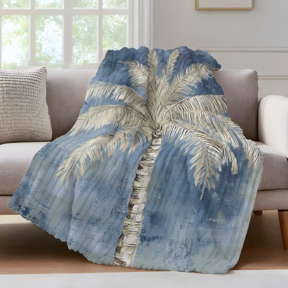 Palm Tree Throw Blanket for Couch Tropical Plant Summer Blue Abstract Soft and Warm Flannel 3D Striped Fluffy Fuzzy Fleece Blanket Lightweight Throw for Bed, Sofa 30 x 40 Inches