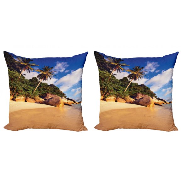 Ambesonne Tropical Throw Pillow Cover 2 Pack, Serenity Nature Green, 16", Green Brown