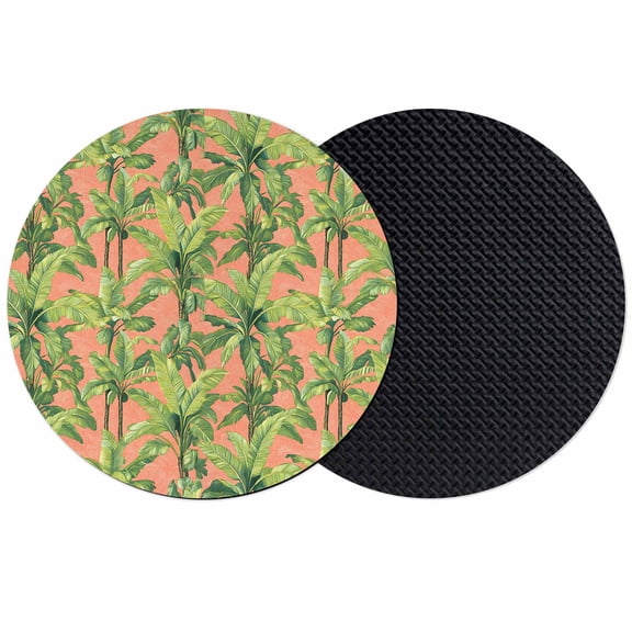 Palm Tree Tropical Coasters Set of 2, Pink Summer Green Botanical Absorbent Coasters for Drinks, Coaster for Bar Office Dining Coffee Table Accessories Decor, Non Slip Round Desk Coaster