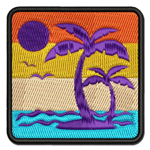 Palm Tree Tropical Island Sun Waves Applique Multi-Color Embroidered Hook & Loop Patch - 3 Inch Medium