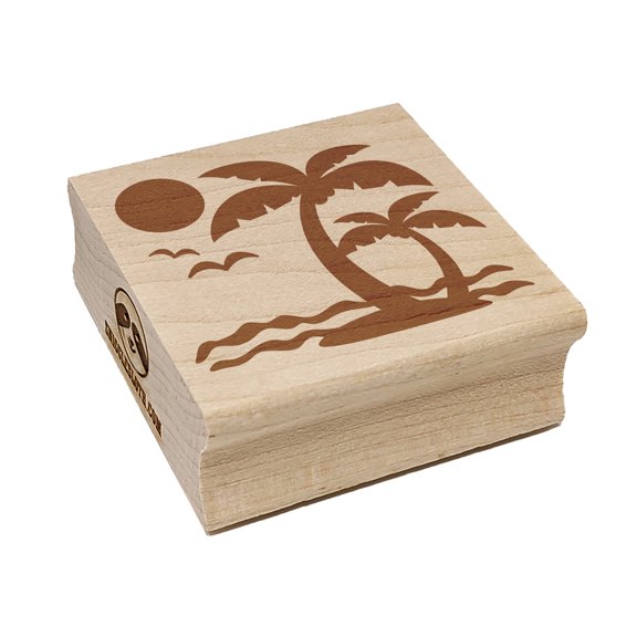Palm Tree Tropical Island Sun Waves Square Rubber Stamp Stamping Scrapbooking Crafting - Medium 1.75in