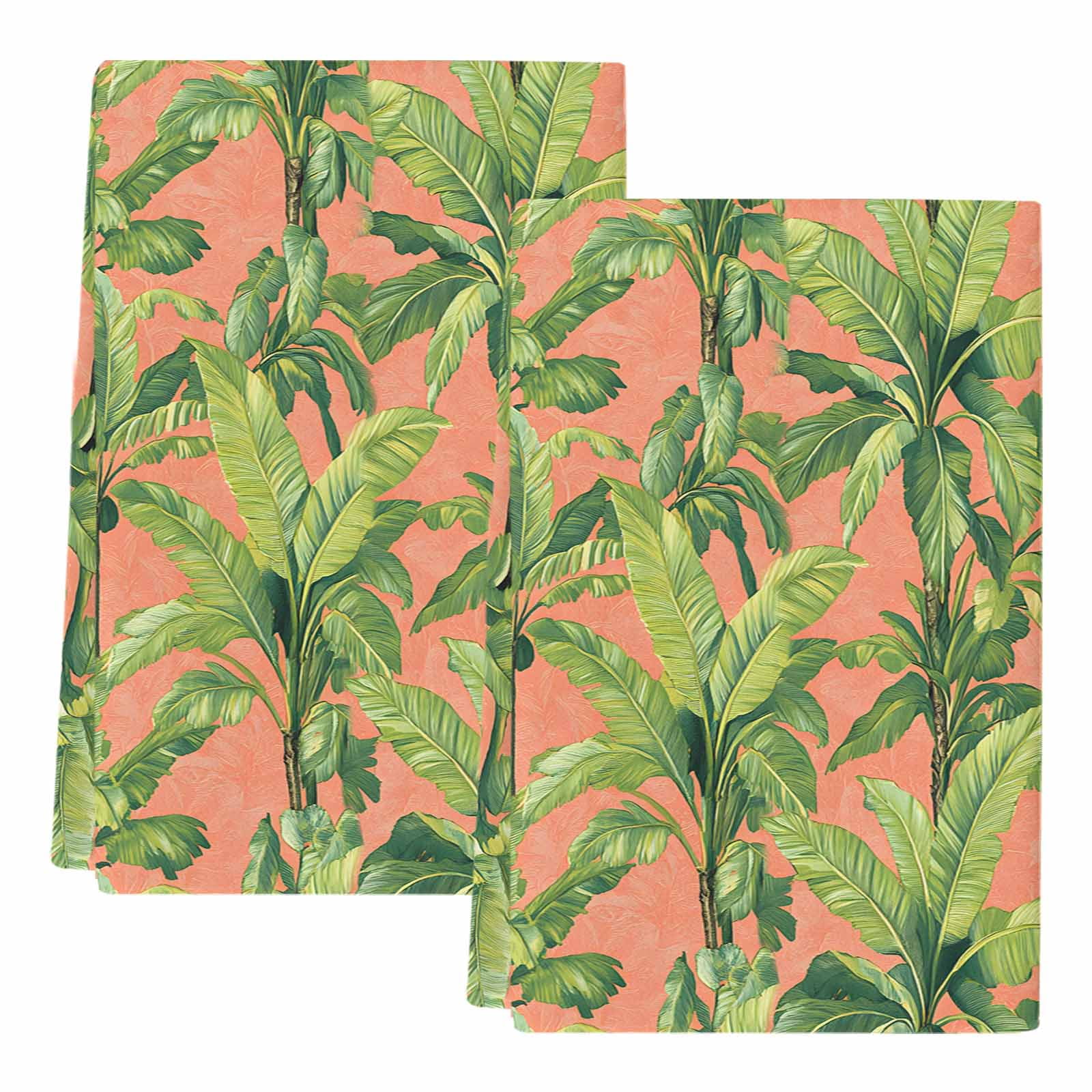 Palm Tree Tropical Kitchen Towels Set of 2, Pink Summer Green Botanical Soft Microfiber Dish Towels, Absorbent Quick-Dry Washable Dishcloths for Kitchen Cleaning, Drying Dishes, 18x28 Inches