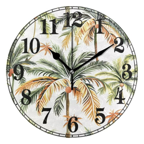 Palm Tree Tropical Silent Wall Clock 10" Non-Ticking Battery Clock