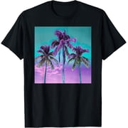 Palm Tree Tropical Teal Turquoise Purple T-Shirt BLACK Unisex S-5XL Hot Trending Shirt, Vintage Birthday Gift