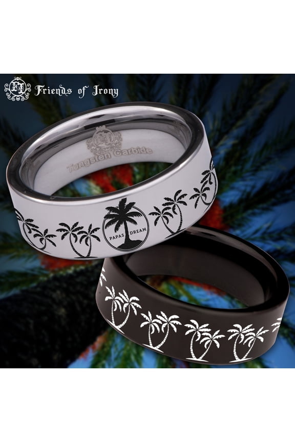 Palm Tree Tungsten Carbide Ring