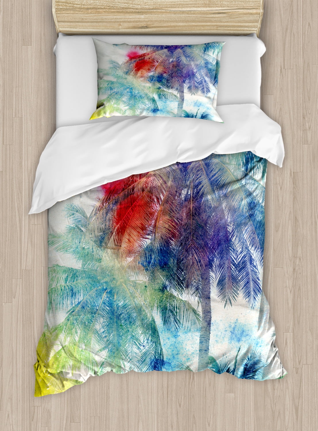 Twin Size Multicolor Palm Tree Microfiber Duvet Cover Set