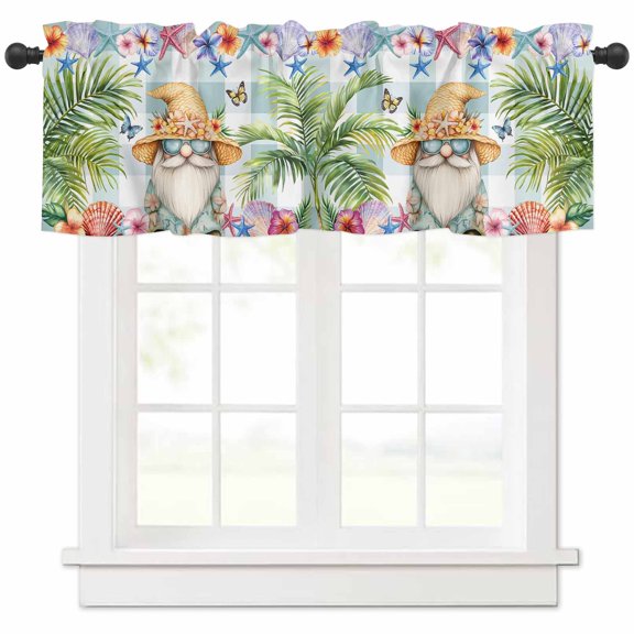 Palm Tree Valances for Windows Farmhouse Kitchen Curtains Valances Rod Pocket Valance Curtains for Kitchen Windows Butterfly Gnomes Coastal Starfish Shell Plaid Window Valances for Bathroom 42"x12"