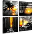 thumbnail image 1 of Palm Tree Wall Art Black and White Sunset Tropical Seascape Ocean Canvas Print Landscape Painting Wall Decor for Bedroom Living Room Office Decoration 12" W x 12" H 4 Pieces, 1 of 6