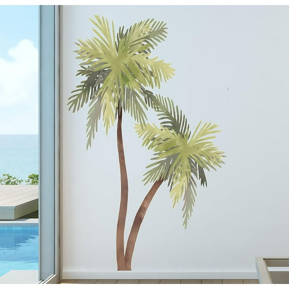 Palm Tree  Wall Decal Beach House Art Décor Sticker Tropical Print Seagulls Included, 72" Tall (2)