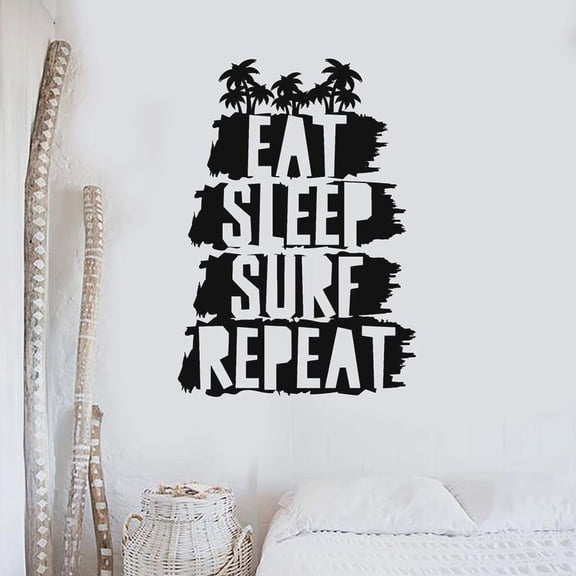 Palm Tree Wall Decal Lettering Eat Sleep Surf Repeat Vinyl Sticker Teens Bedroom Living Room Home Decoration Creative Mural 57x80cm