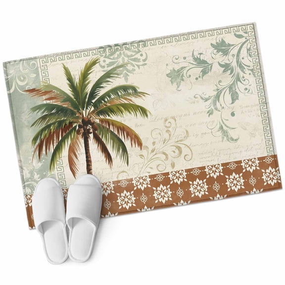 Palm Tree Washable Small Entryway Area Rugs 2'x3', Summer Island Plant Brown Boho Floral Low Pile Throw Rug Non-Slip Sturdy Edge Binding Carpet for Front Door Floor Room Entry