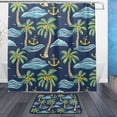 Palm Tree Wave Pattern Bathroom Accessory Sets Waterproof Shower ...