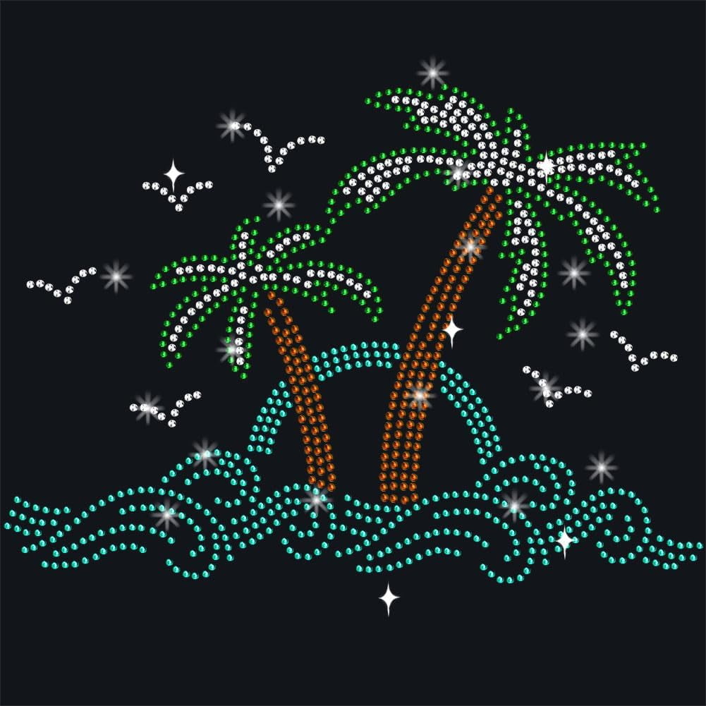 Palm Tree Waves Rhinestone Iron on Hotfix 8.26x11.69inch Bling Iron on ...