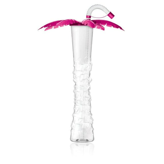 Palm Tree Yard Cup - 17 oz. (Box of 54 Cups) - clear cup with Pink Palm Lids and Straws