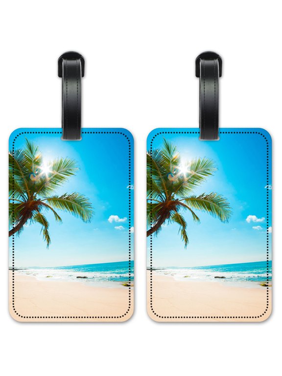 Palm Tree and Beach - Luggage ID Tags / Suitcase Identification Cards - Set of 2