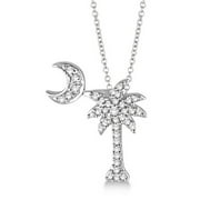 SEVEN SEAS JEWELERS Palm Tree and Moon Diamond Pendant Necklace 14k White Gold (0.15ct)