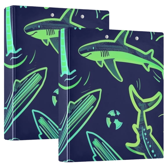 Palm Tree and Shark Hardcover 3 Ring Binder 1.5 inch Round Rings with Interior Pockets Binders Organizer Office School 2 Pack