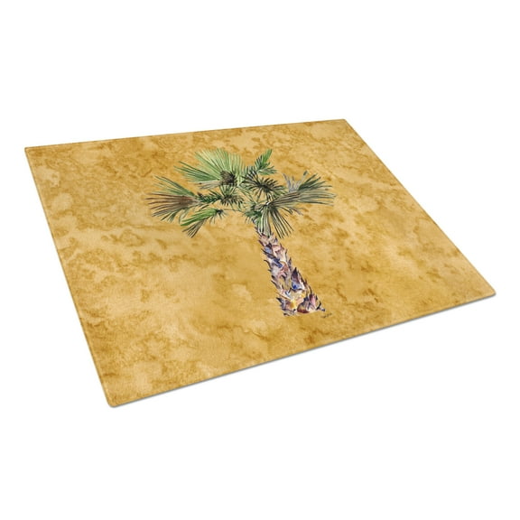 Palm Tree on Gold Glass Cutting Board Large