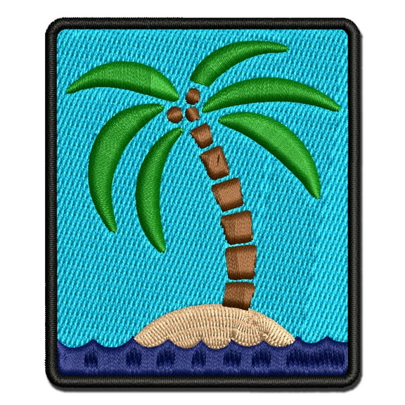 Palm Tree on Tropical Island Applique Multi-Color Embroidered Iron-On Patch - 2.0 Inch Mini