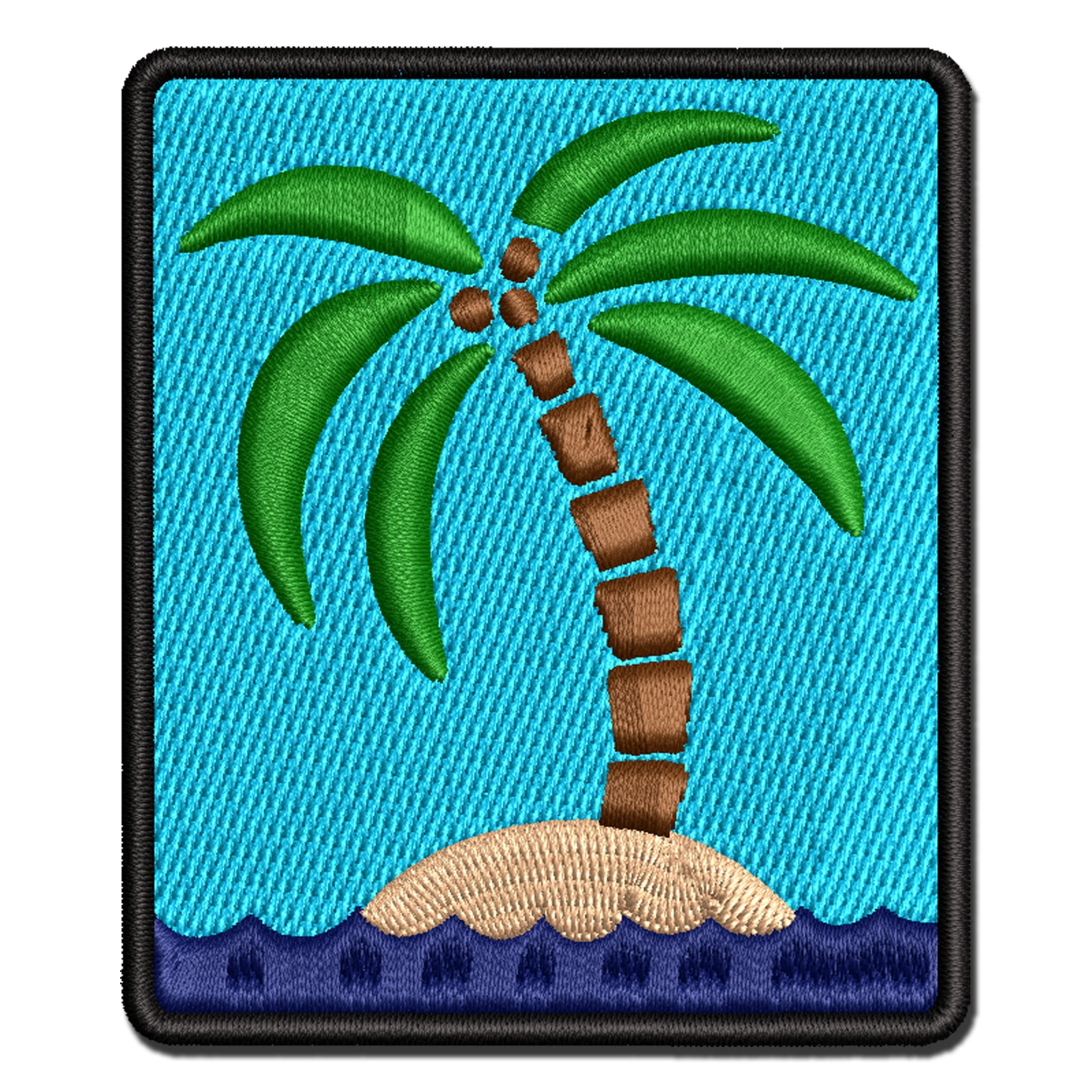 Palm Tree on Tropical Island Applique Multi-Color Embroidered Iron-On Patch - 3.5 Inch Large
