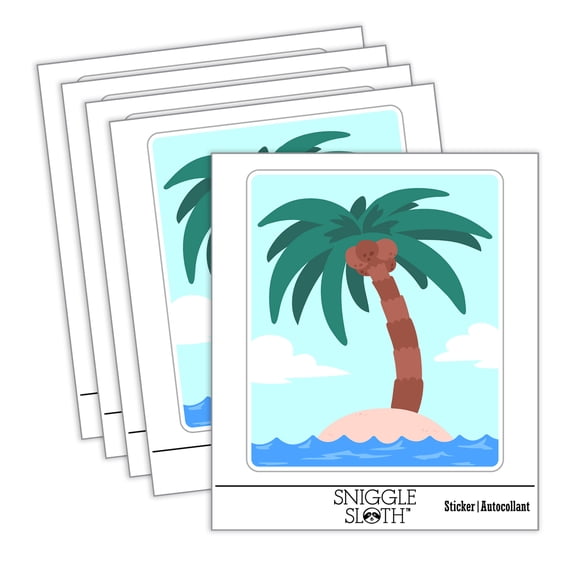 Palm Tree on Tropical Island Car Window Bumper Water Bottle Phone Tablet Laptop Waterproof Vinyl Decal Sticker Set 5-Pack - Gloss Finish - 2.0"
