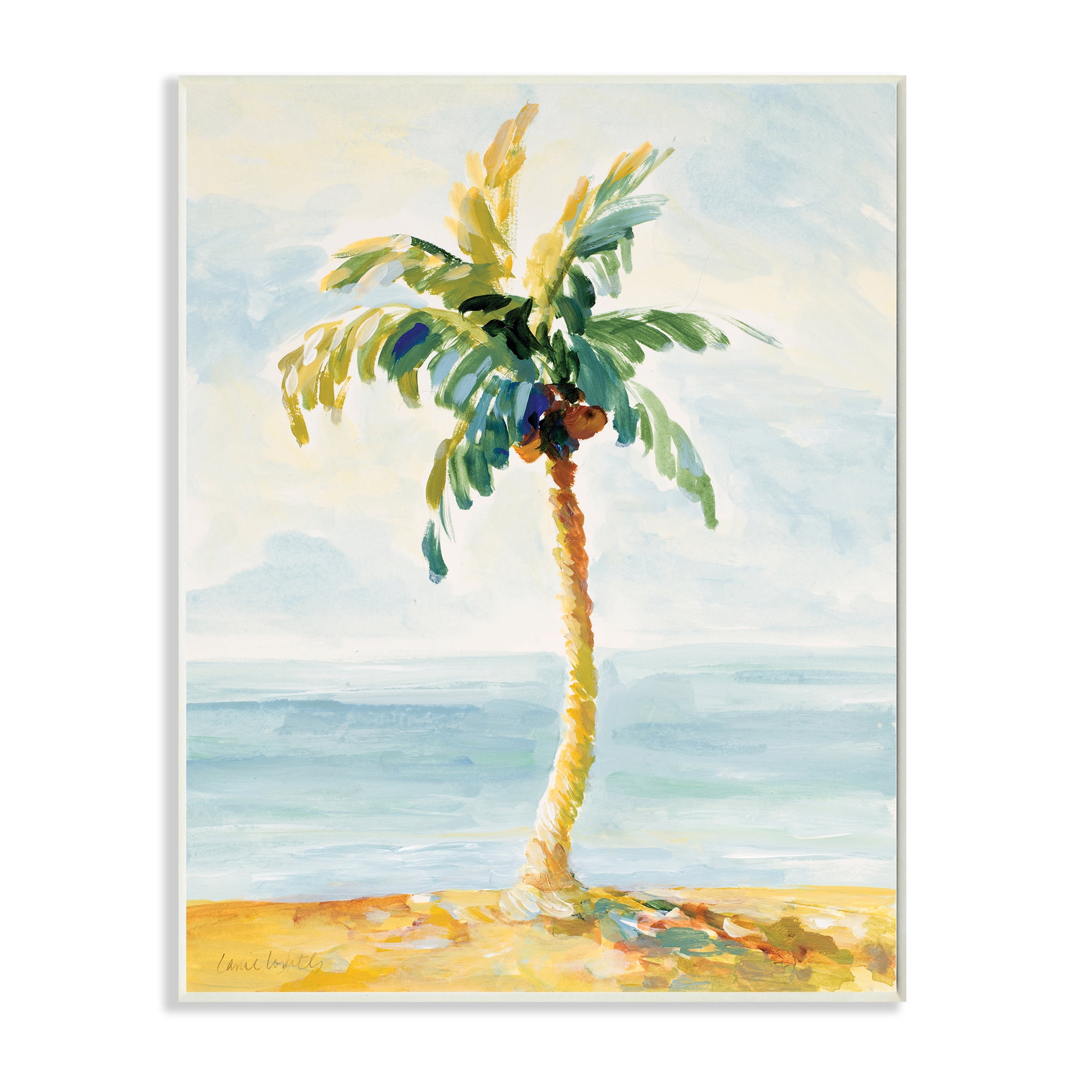 Stupell Industries Palm Tree with Coconuts on Beach Sand,13 x 19,Designed by Lanie Loreth