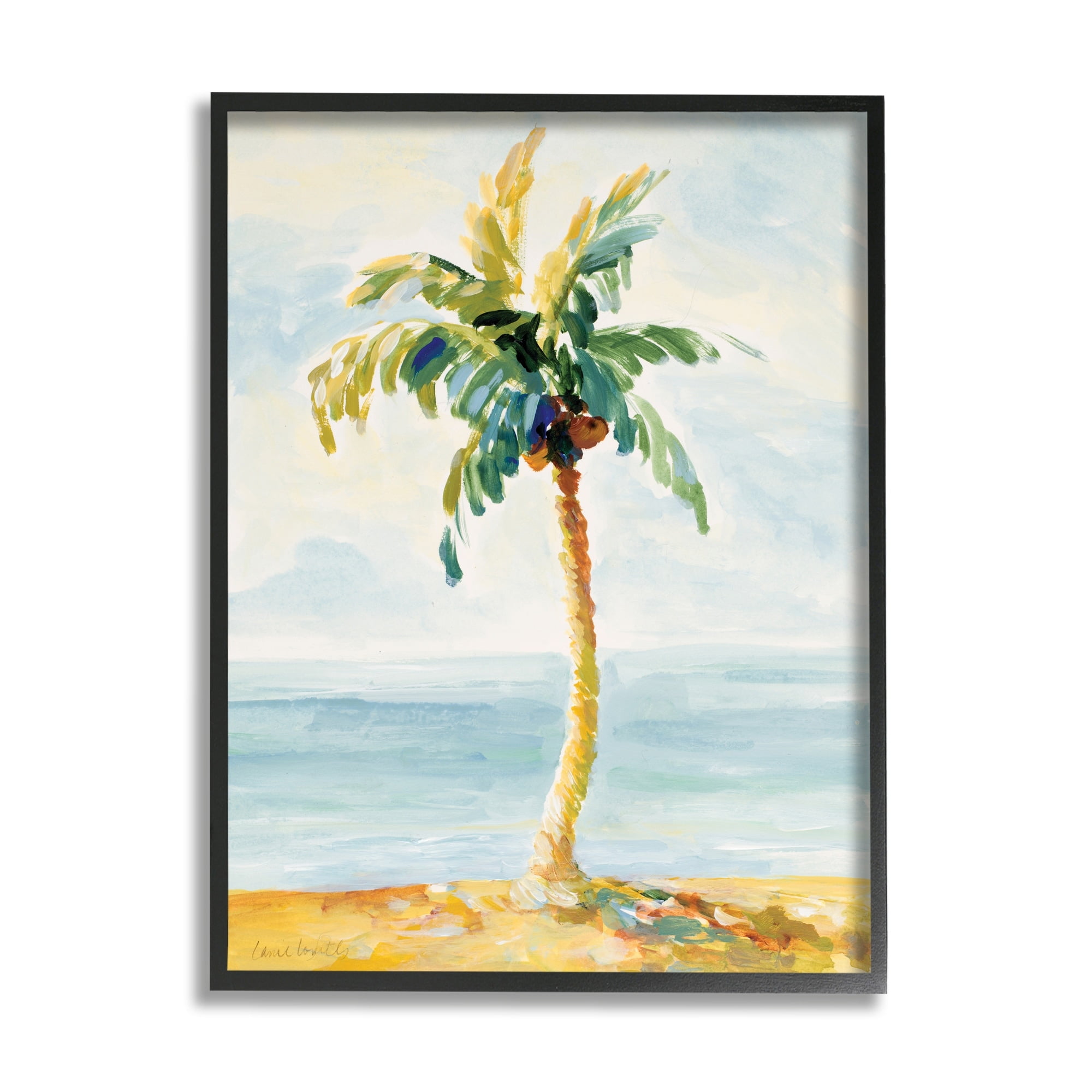 Palm Tree Beach Scene 24 x 30 Black Framed Canvas Print