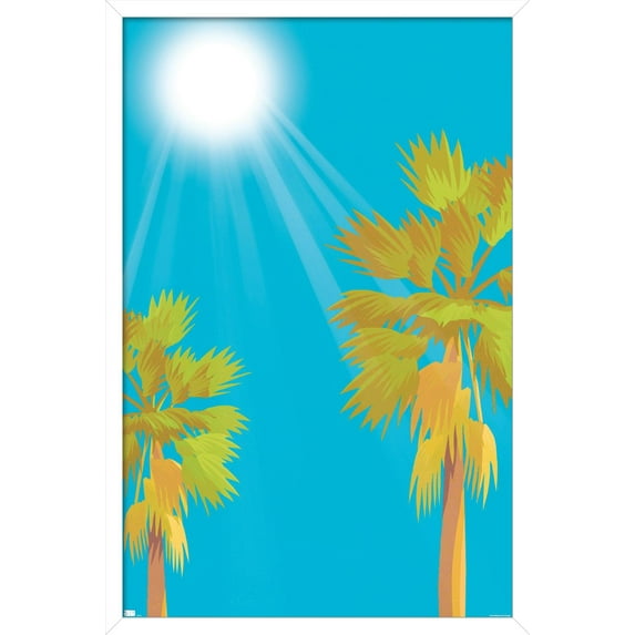 Palm Trees Against Blue Sky Wall Poster, 14.725" x 22.375", Framed