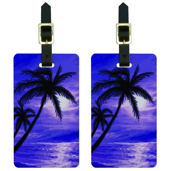 Palm Trees And Sunset Purple Beach Tropical Ocean Luggage Tags ID, Set of 2