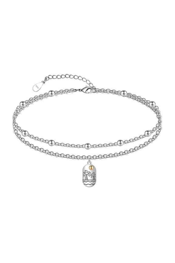 Palm Trees Ankle 925 Sterling Silver Ankle Bracelet for Women Beach Ankle Dainty Layered Anklet Bracelet Boho Anklets Bracelet Adjustable Anklets