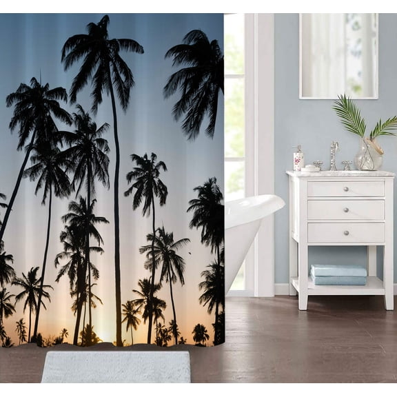 Palm Trees At Sunset Fabric Shower Curtain