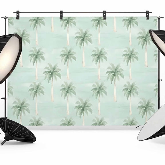 Palm Trees Backdrop for Photography, Summer Watercolor Tropical Tree Mint Green Photo Backdrop Portrait Background Party Banner Photo Backgrounds for Studio Booth Props, 7x5ft