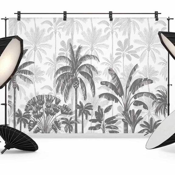Palm Trees Backdrop for Photoshoot,Photography Photo Studio Background Wall Backdrop,Black Grey Tropical Plants Summer Forest Back Drop Banner Panel for Portraits Wedding Party Live Streaming 8x6Ft