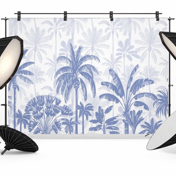 Palm Trees Backdrop for Photoshoot,Photography Photo Studio Background Wall Backdrop,Blue Tropical Plants Summer Forest Scenery Back Drop Banner Panel for Portraits Wedding Live Streaming 10x8Ft