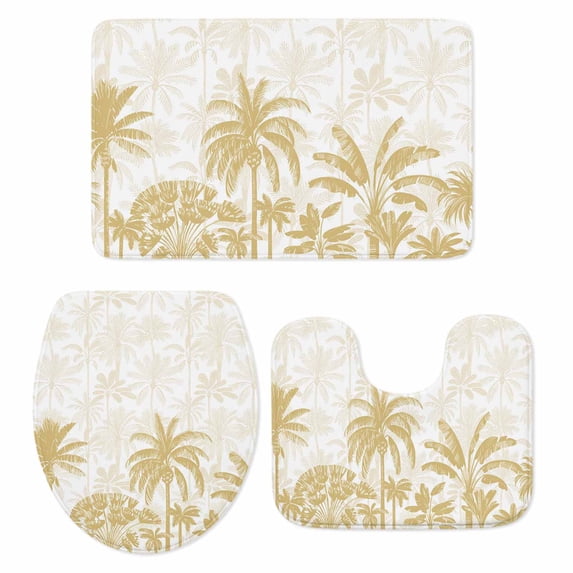 Palm Trees Bath Mat 3 Piece Bathroom Rug Set, Yellow Tropical Plants Summer Forest Scenery Non Slip Bath Rug Contour Mat and Toilet Lid Cover, Absorbent Shower Mats Soft Bath Rugs and Mats Sets