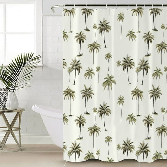 Palm Trees Bathroom Curtain 78 Inch Shower Curtain with Hooks, Green Botanical Summer Tropical Plants Waterproof Polyester Bath Curtain Washable Bathtub Curtain 54''x 78''