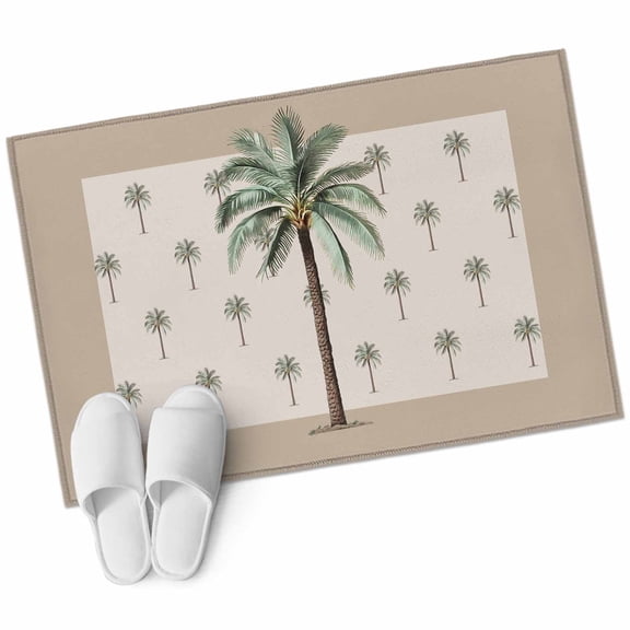 Palm Trees Bathroom Mat 2x3 FT, Non Slip Small Kitchen Mat, Brown Tropical Plants Summer Green Washable Soft Backed Front Door Throw Rug Non-Shedding Indoor Outdoor Doormat for Entryway Sink