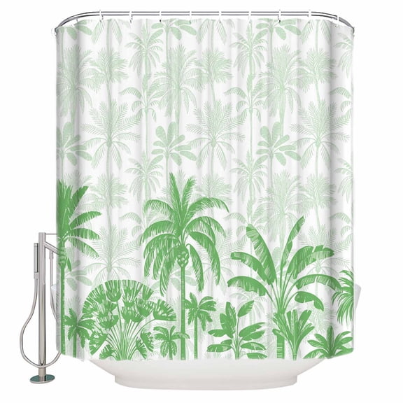 Palm Trees Bathroom Shower Curtains with 12 Hooks Polyester Waterproof Shower Curtain for Stalls and Bathtubs Green Tropical Plants Summer Forest Scenery Decorative Bathroom Curtain 48x72 Inches