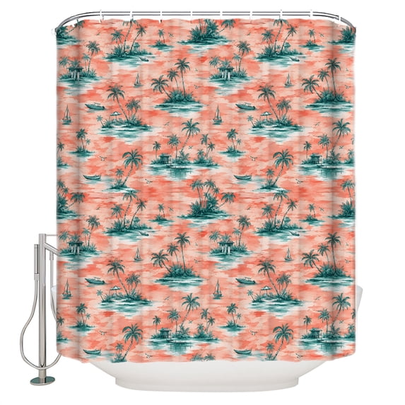 Palm Trees Bathroom Shower Curtains with 12 Hooks Polyester Waterproof Shower Curtain for Stalls and Bathtubs Summer Island Ocean Waves Pattern Rustic Decorative Bathroom Privacy Curtain 60x72 Inches