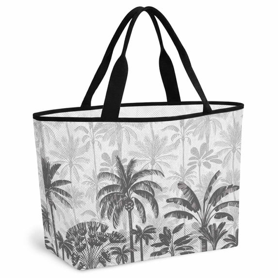 Palm Trees Beach Bag for Women, Large Breathable Mesh Beach Tote Bag, Black Grey Tropical Plants Summer Forest Sandproof Lightweight Travel Bags for Vacation Picnic Swimming Pool 15.7"x15.7"x9.1"